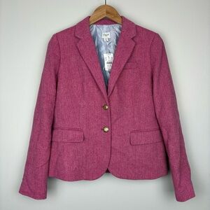 NWT J. Crew Pink Herringbone Blazer Jacket Gold Wool Blend Womens Sz 8